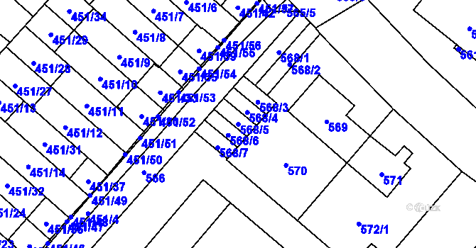 Parcela st. 568/5 v KÚ Řečkovice, Katastrální mapa
