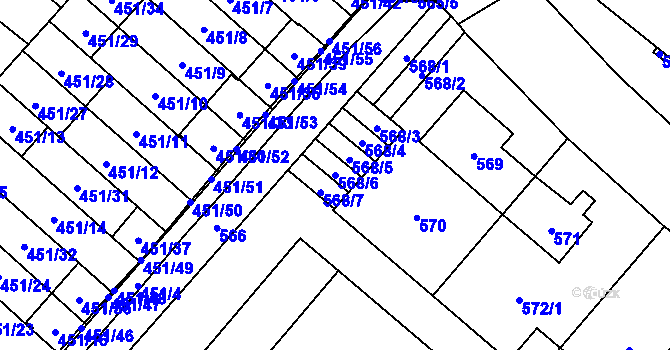 Parcela st. 568/6 v KÚ Řečkovice, Katastrální mapa
