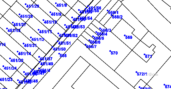 Parcela st. 568/7 v KÚ Řečkovice, Katastrální mapa