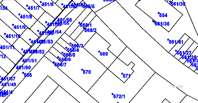 Parcela st. 569 v KÚ Řečkovice, Katastrální mapa