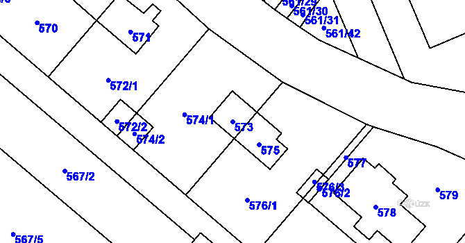 Parcela st. 573 v KÚ Řečkovice, Katastrální mapa