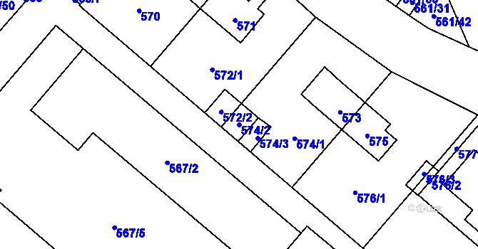 Parcela st. 574/2 v KÚ Řečkovice, Katastrální mapa