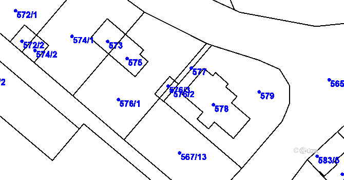 Parcela st. 576/2 v KÚ Řečkovice, Katastrální mapa