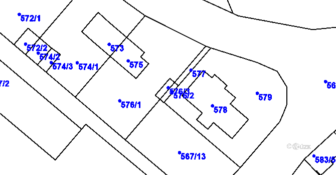 Parcela st. 576/3 v KÚ Řečkovice, Katastrální mapa
