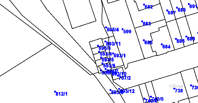 Parcela st. 593/4 v KÚ Řečkovice, Katastrální mapa