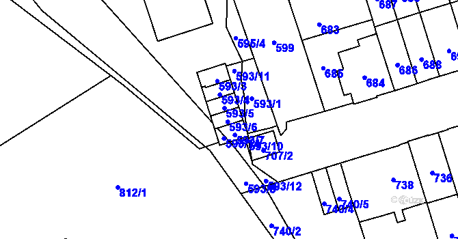 Parcela st. 593/6 v KÚ Řečkovice, Katastrální mapa