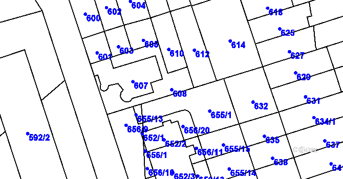 Parcela st. 608 v KÚ Řečkovice, Katastrální mapa