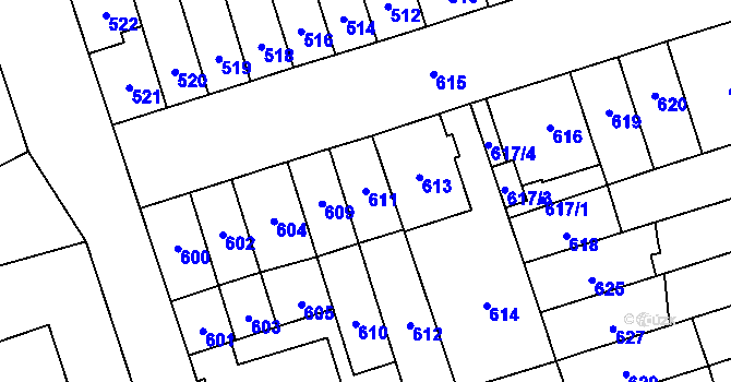 Parcela st. 611 v KÚ Řečkovice, Katastrální mapa