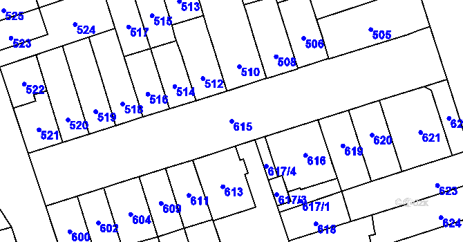 Parcela st. 615 v KÚ Řečkovice, Katastrální mapa