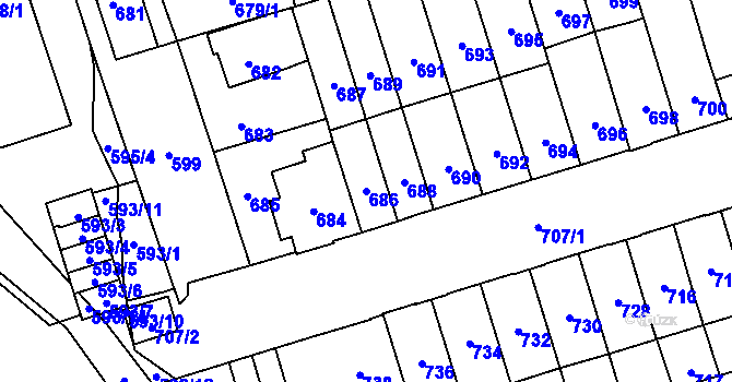 Parcela st. 686 v KÚ Řečkovice, Katastrální mapa