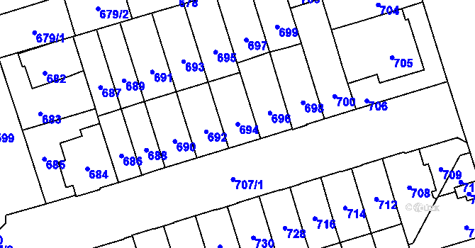 Parcela st. 694 v KÚ Řečkovice, Katastrální mapa