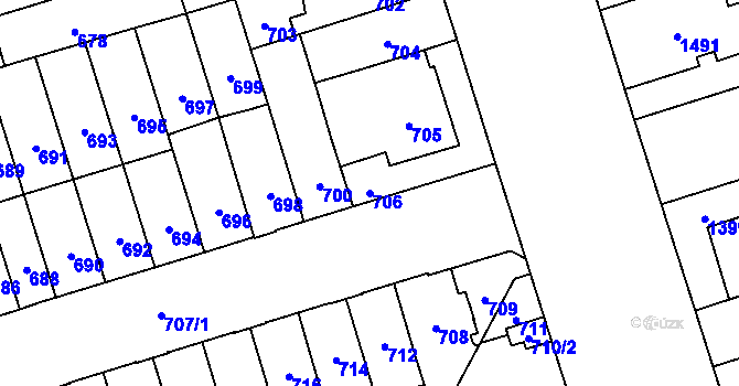 Parcela st. 706 v KÚ Řečkovice, Katastrální mapa