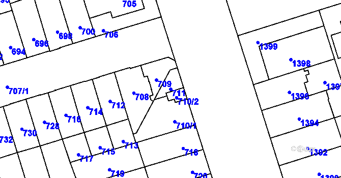 Parcela st. 711 v KÚ Řečkovice, Katastrální mapa