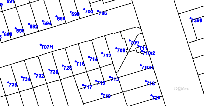 Parcela st. 712 v KÚ Řečkovice, Katastrální mapa