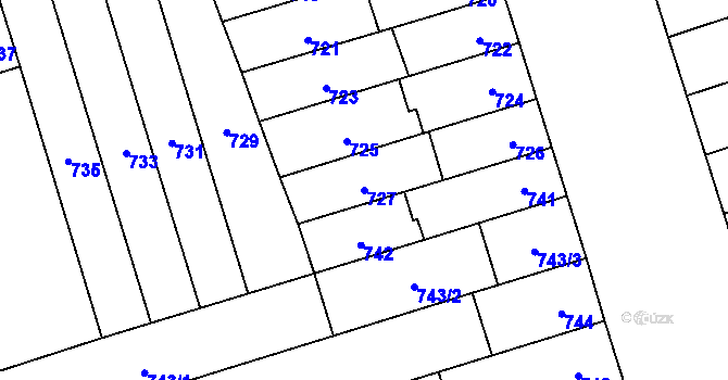 Parcela st. 727 v KÚ Řečkovice, Katastrální mapa