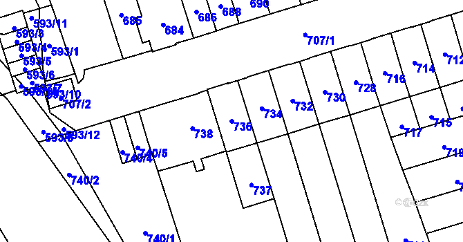 Parcela st. 736 v KÚ Řečkovice, Katastrální mapa