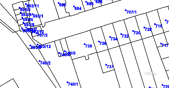 Parcela st. 738 v KÚ Řečkovice, Katastrální mapa