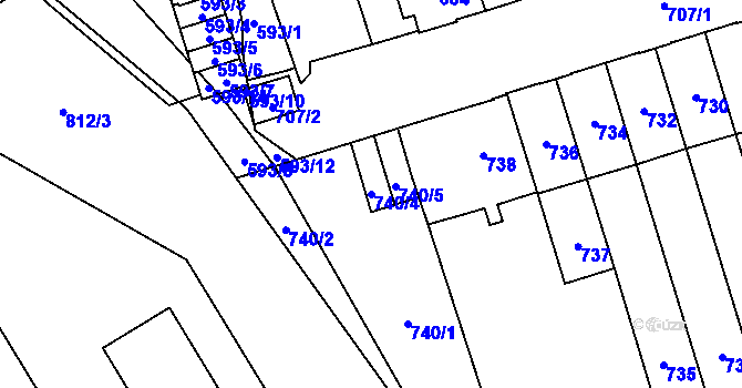 Parcela st. 740/4 v KÚ Řečkovice, Katastrální mapa
