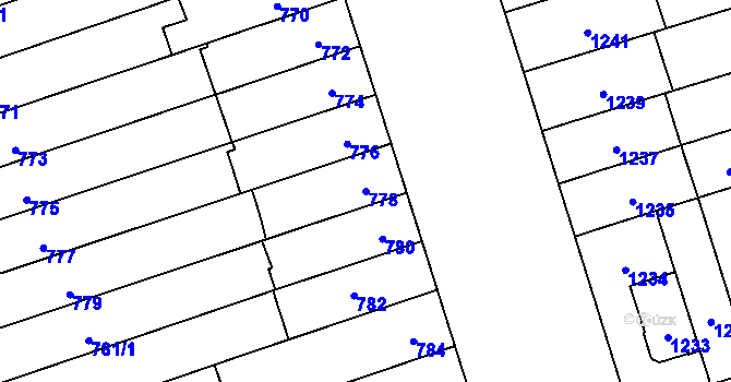 Parcela st. 778 v KÚ Řečkovice, Katastrální mapa