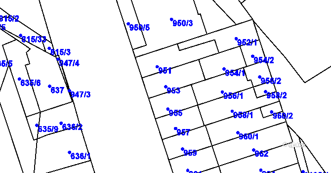 Parcela st. 953 v KÚ Řečkovice, Katastrální mapa