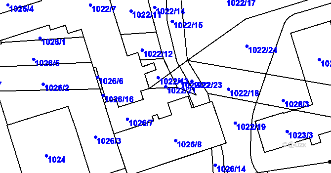 Parcela st. 1022/21 v KÚ Řečkovice, Katastrální mapa