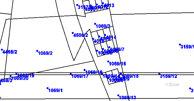 Parcela st. 1069/5 v KÚ Řečkovice, Katastrální mapa