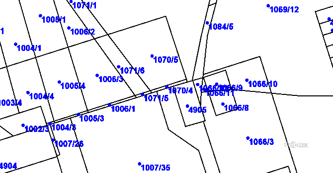 Parcela st. 1070/4 v KÚ Řečkovice, Katastrální mapa