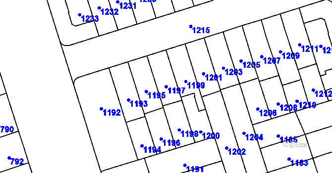 Parcela st. 1197 v KÚ Řečkovice, Katastrální mapa