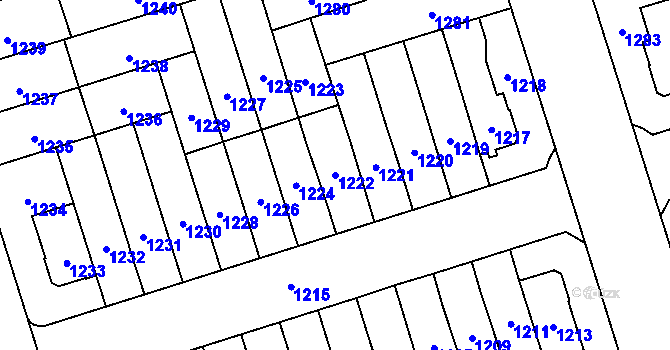 Parcela st. 1222 v KÚ Řečkovice, Katastrální mapa