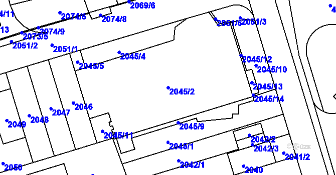 Parcela st. 2045/2 v KÚ Řečkovice, Katastrální mapa