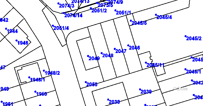Parcela st. 2048 v KÚ Řečkovice, Katastrální mapa