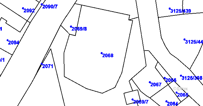 Parcela st. 2068 v KÚ Řečkovice, Katastrální mapa