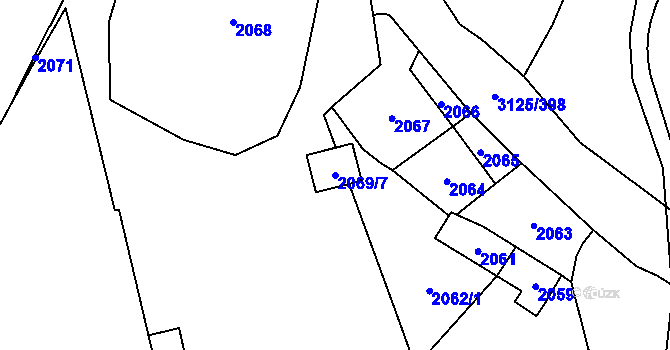 Parcela st. 2069/7 v KÚ Řečkovice, Katastrální mapa