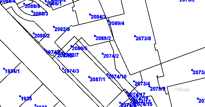 Parcela st. 2074/2 v KÚ Řečkovice, Katastrální mapa