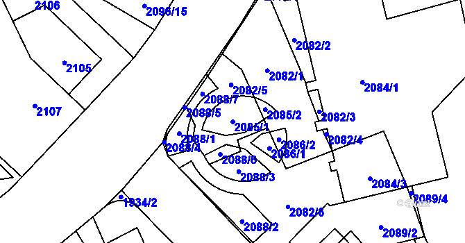Parcela st. 2085/1 v KÚ Řečkovice, Katastrální mapa