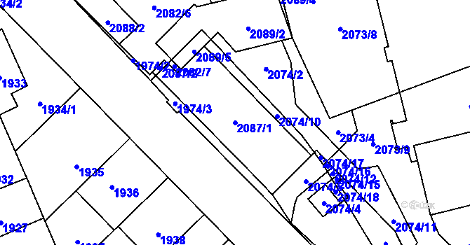 Parcela st. 2087/1 v KÚ Řečkovice, Katastrální mapa