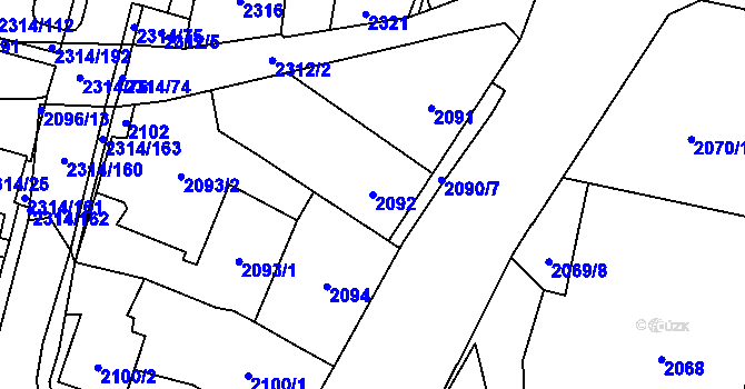 Parcela st. 2092 v KÚ Řečkovice, Katastrální mapa