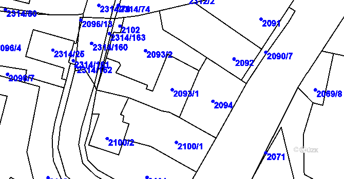 Parcela st. 2093/1 v KÚ Řečkovice, Katastrální mapa
