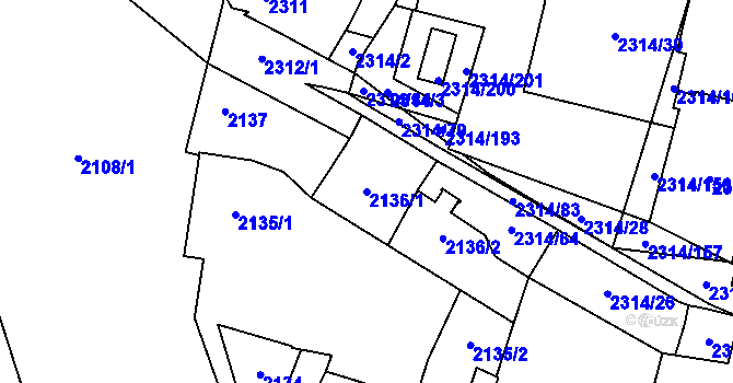Parcela st. 2136/1 v KÚ Řečkovice, Katastrální mapa