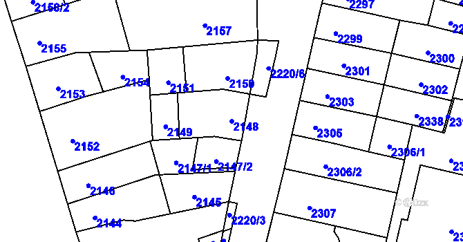 Parcela st. 2148 v KÚ Řečkovice, Katastrální mapa