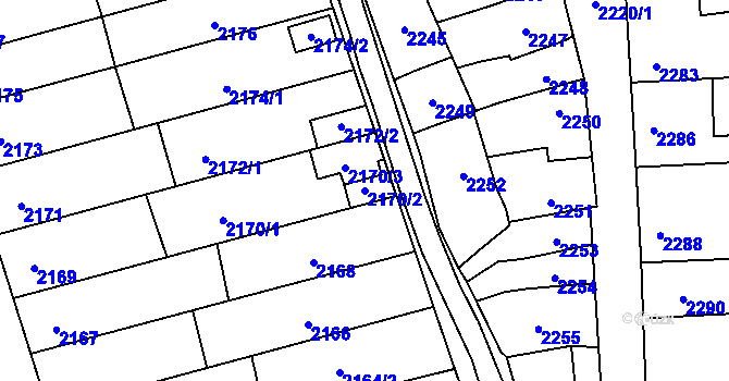 Parcela st. 2170/2 v KÚ Řečkovice, Katastrální mapa