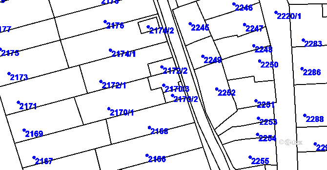 Parcela st. 2170/3 v KÚ Řečkovice, Katastrální mapa