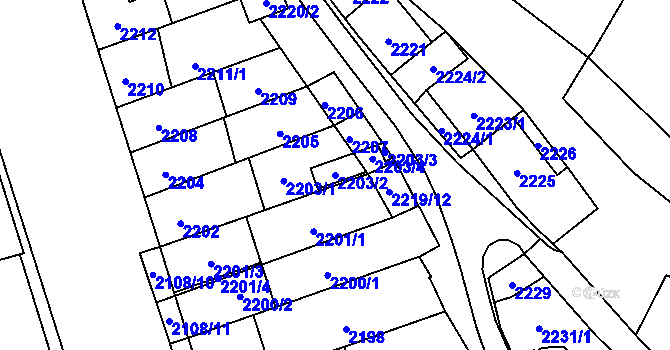 Parcela st. 2203/2 v KÚ Řečkovice, Katastrální mapa