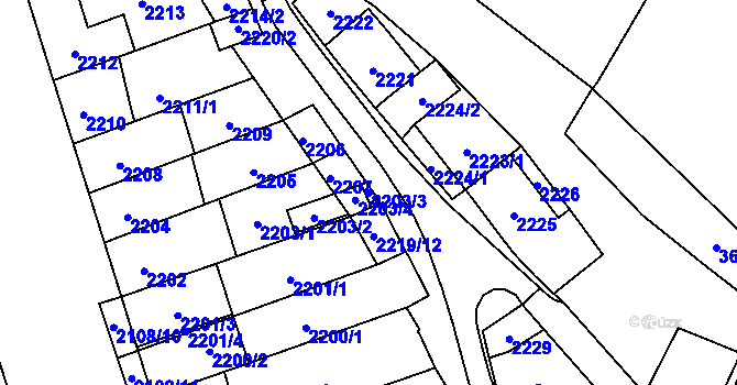 Parcela st. 2203/3 v KÚ Řečkovice, Katastrální mapa