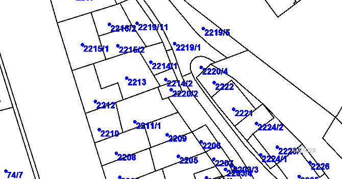 Parcela st. 2220/2 v KÚ Řečkovice, Katastrální mapa