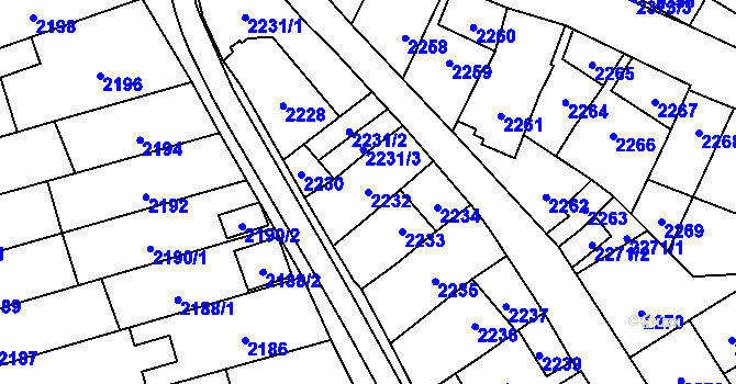 Parcela st. 2232 v KÚ Řečkovice, Katastrální mapa