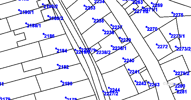 Parcela st. 2238/2 v KÚ Řečkovice, Katastrální mapa