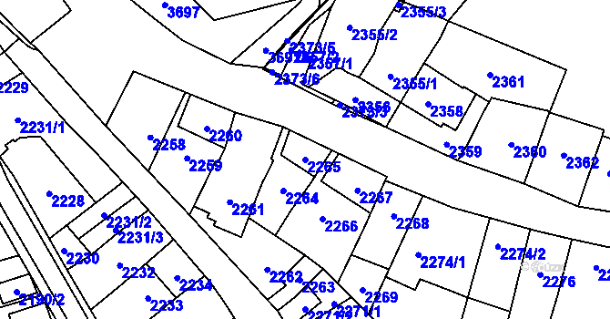 Parcela st. 2265 v KÚ Řečkovice, Katastrální mapa