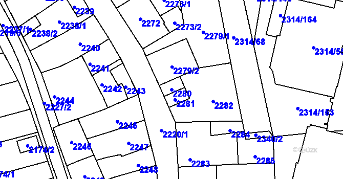 Parcela st. 2280 v KÚ Řečkovice, Katastrální mapa