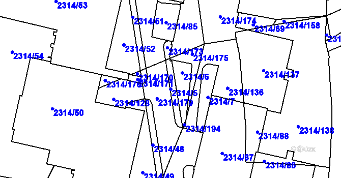 Parcela st. 2314/5 v KÚ Řečkovice, Katastrální mapa